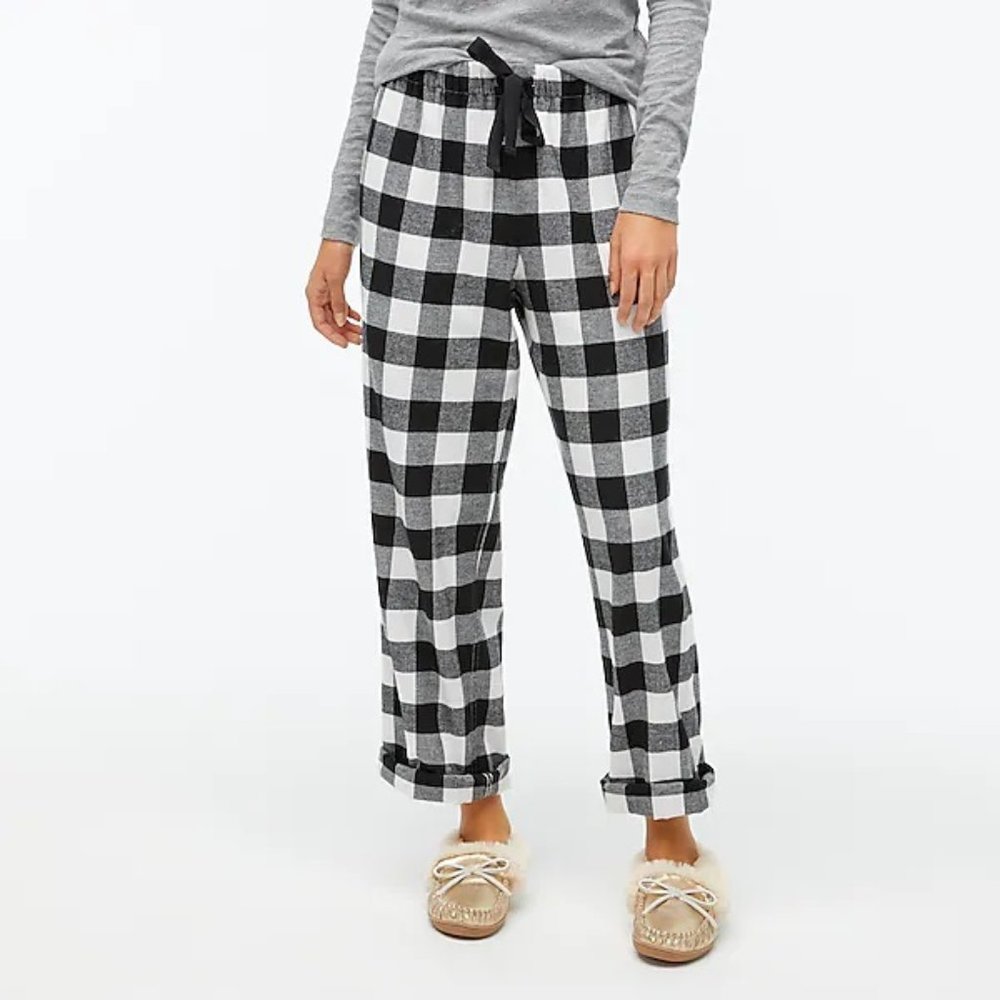 NWT J. Crew Soft Flannel Pants in Black and White Buffalo Check - size M